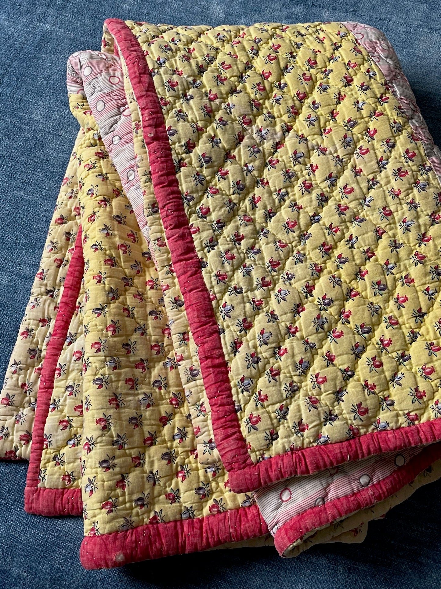 
                  
                    antique french quilt yellow red pique pretty provencal whole cloth comforter hand stitched
                  
                