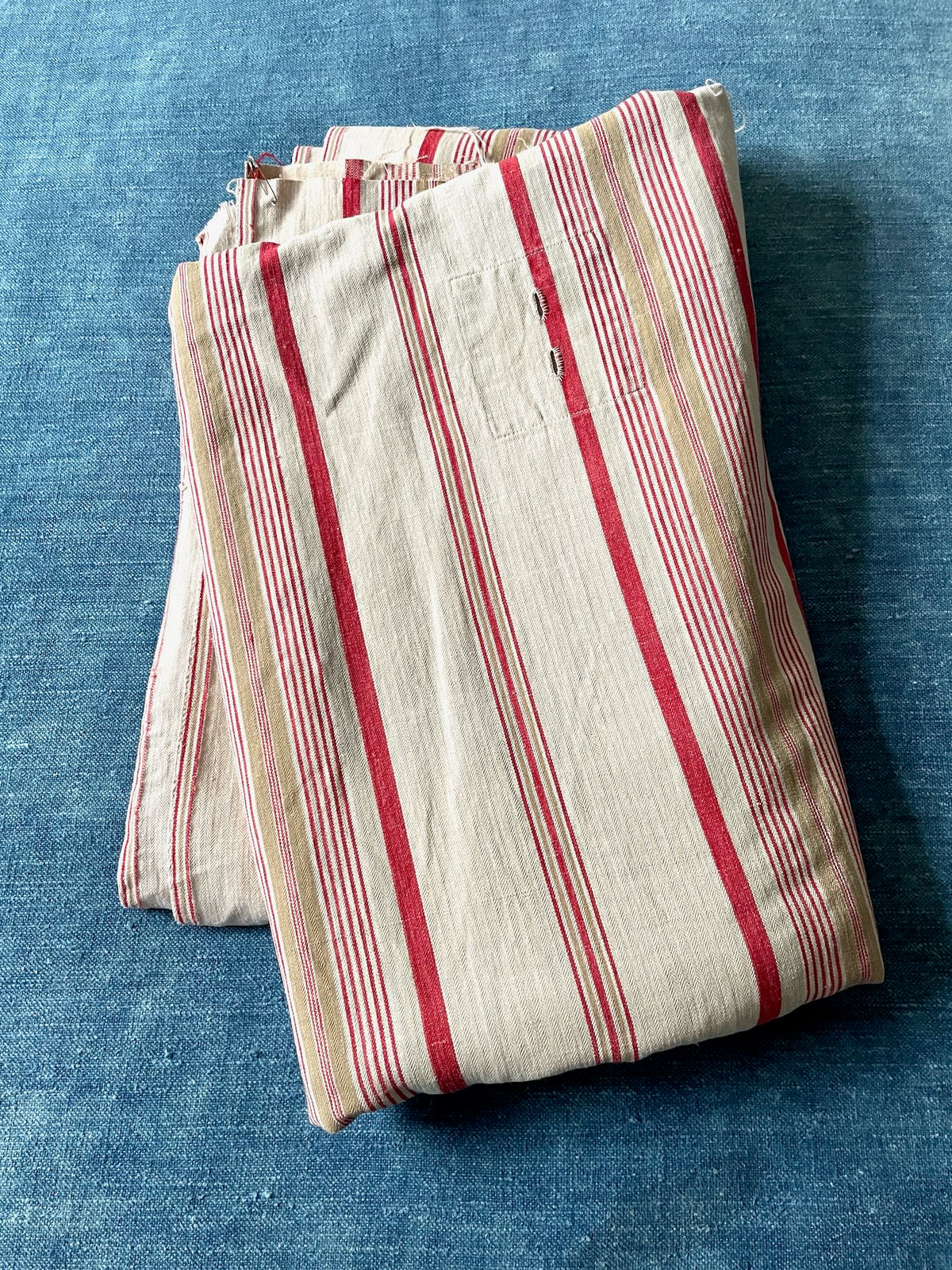red cream beige red stripe french ticking fabric antique toile matelas cotton upholstery material 