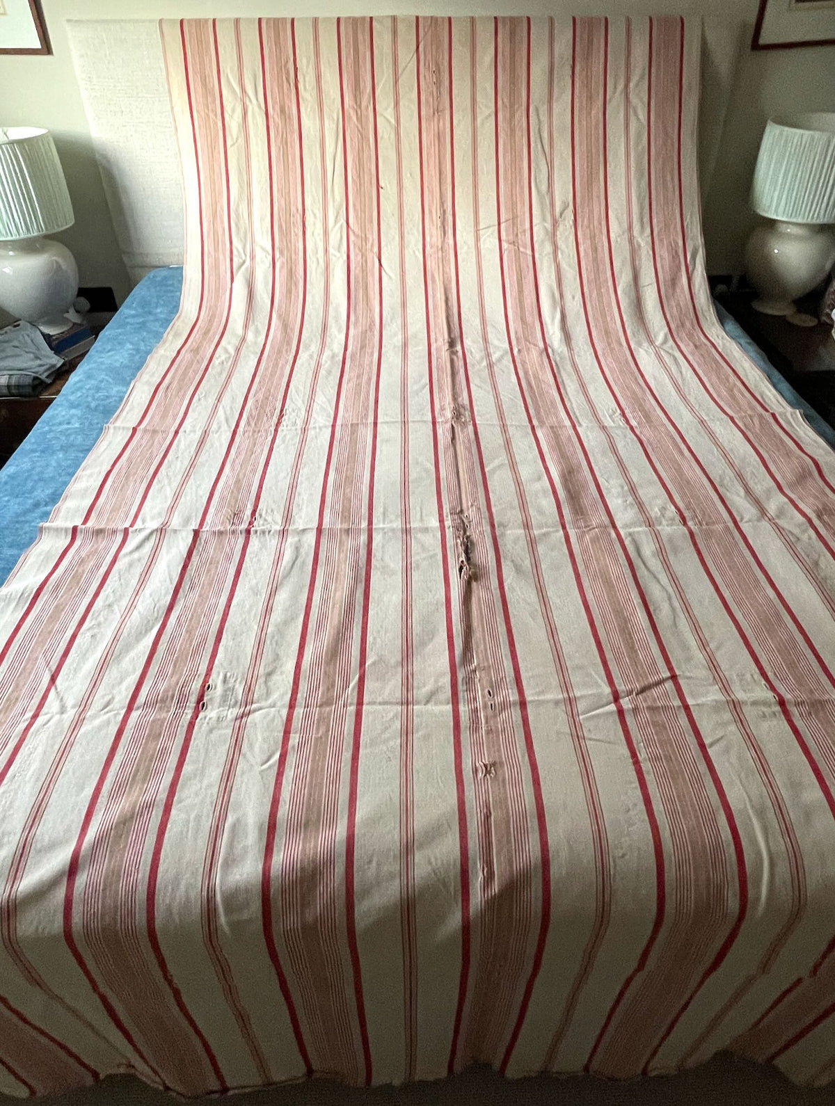 red cream beige red stripe french ticking fabric antique toile matelas cotton upholstery material 