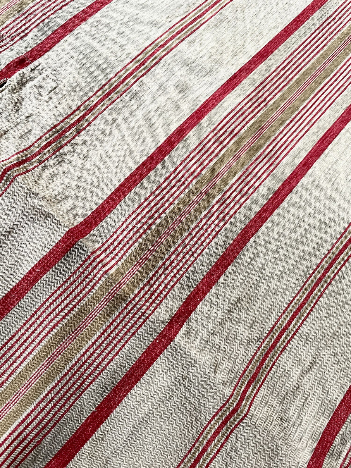 
                  
                    red cream beige red stripe french ticking fabric antique toile matelas cotton upholstery material 
                  
                