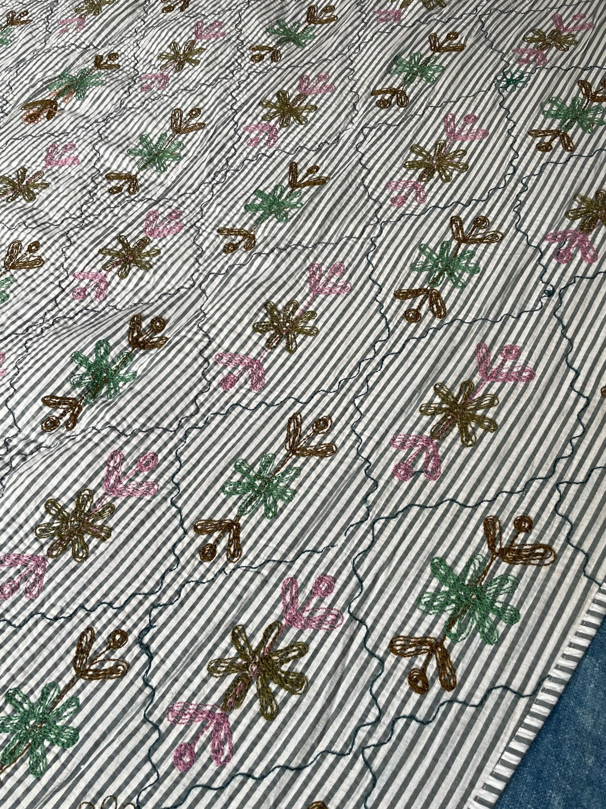 
                  
                    white pink green embroidered bedspread vintage kantha quilt cotton comforter washable sofa throw
                  
                