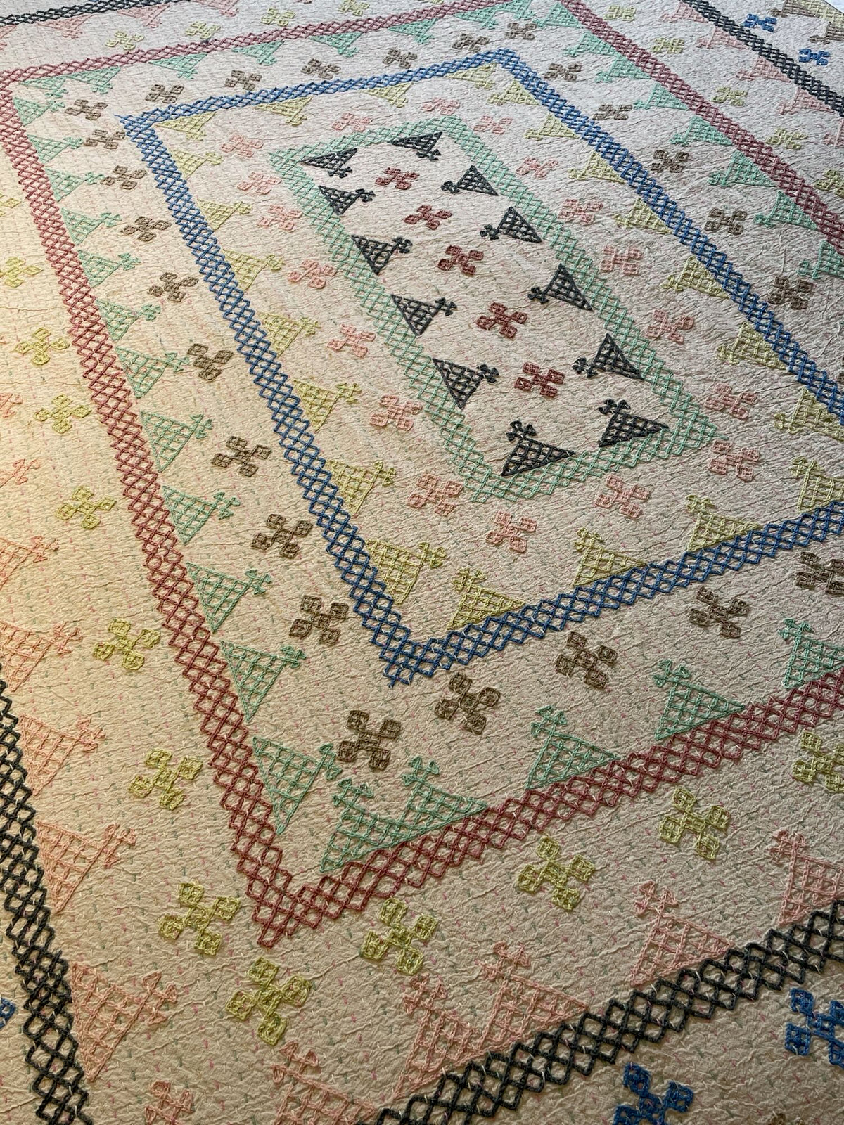 large ralli quilt embroidered bedspread in pastel colours cotton machine washable comforter UK