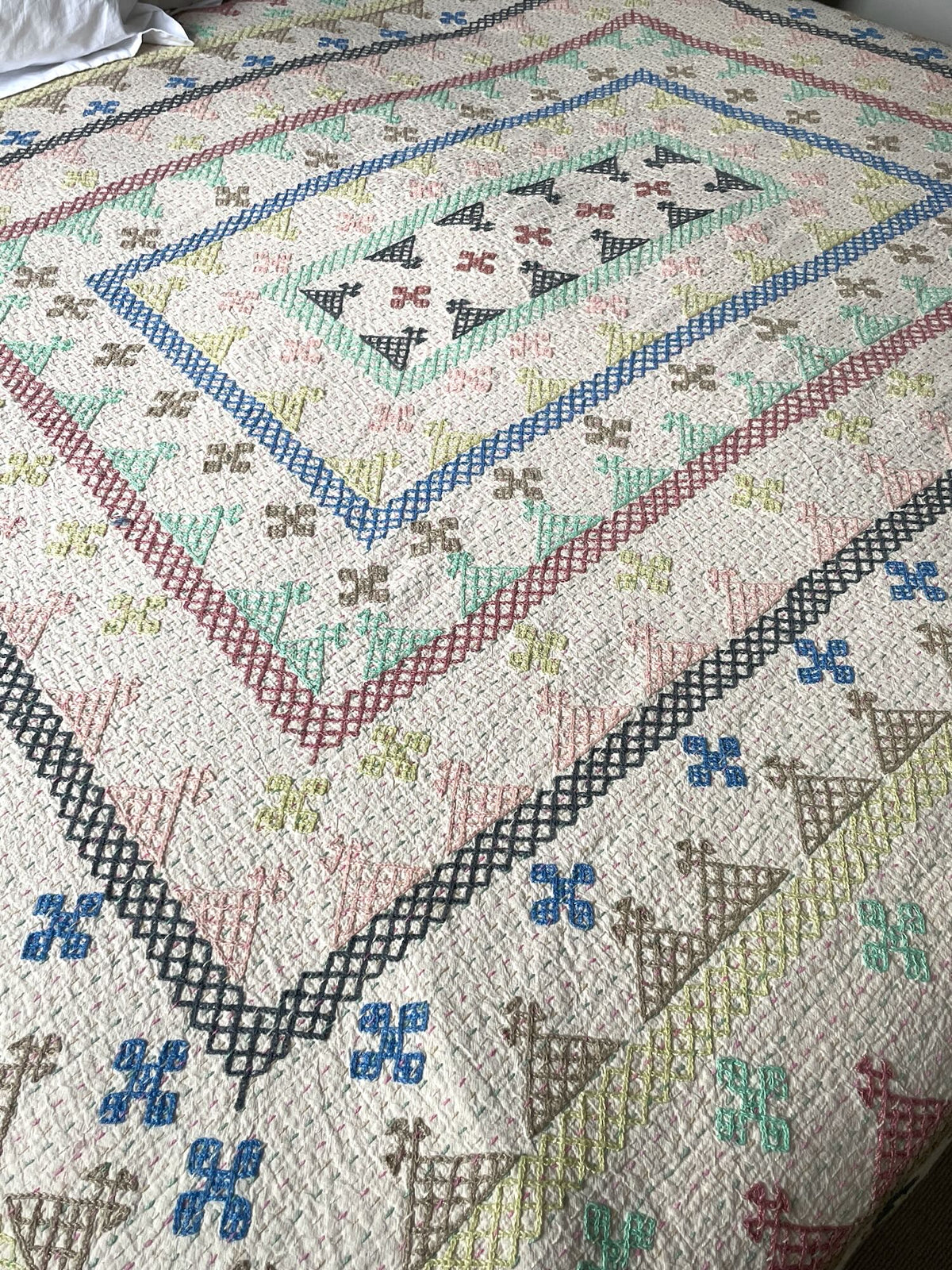 
                  
                    large ralli quilt embroidered bedspread in pastel colours cotton machine washable comforter UK
                  
                