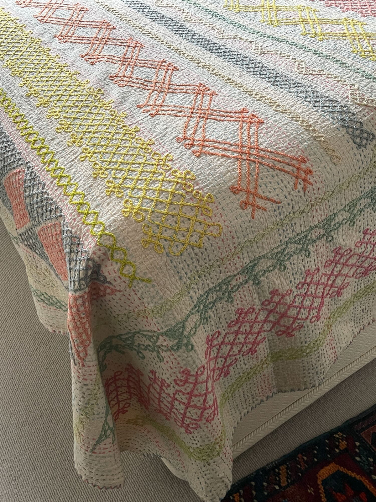 large super king double bedspread ralli quilt pink yellow orange embroidered cotton comforter UK