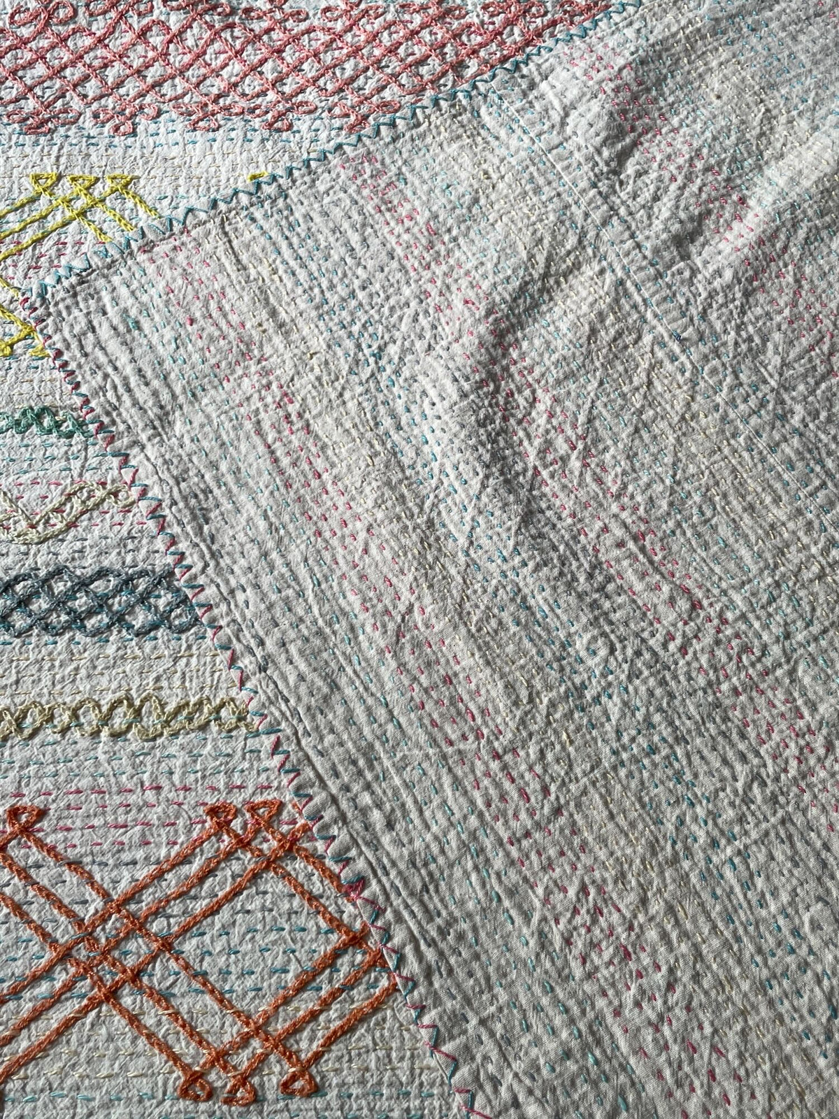 
                  
                    large super king double bedspread ralli quilt pink yellow orange embroidered cotton comforter UK
                  
                