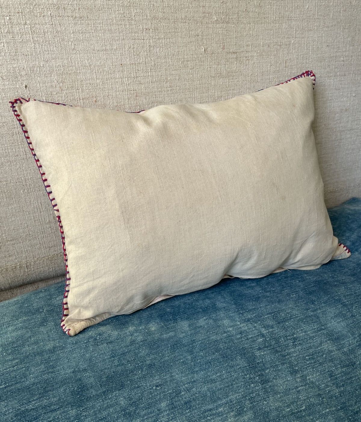 
                  
                    red blue embroidered cushion floral bird design pillow rustic folk art textile east european
                  
                