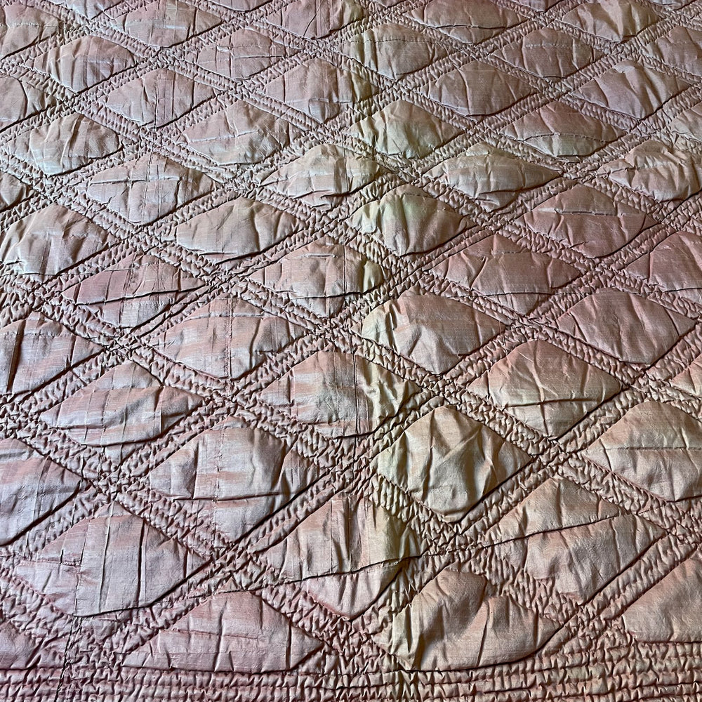 
                  
                    antique french quilt pink brown silk linen wholecloth comforter pique small hand stitched bedcover
                  
                