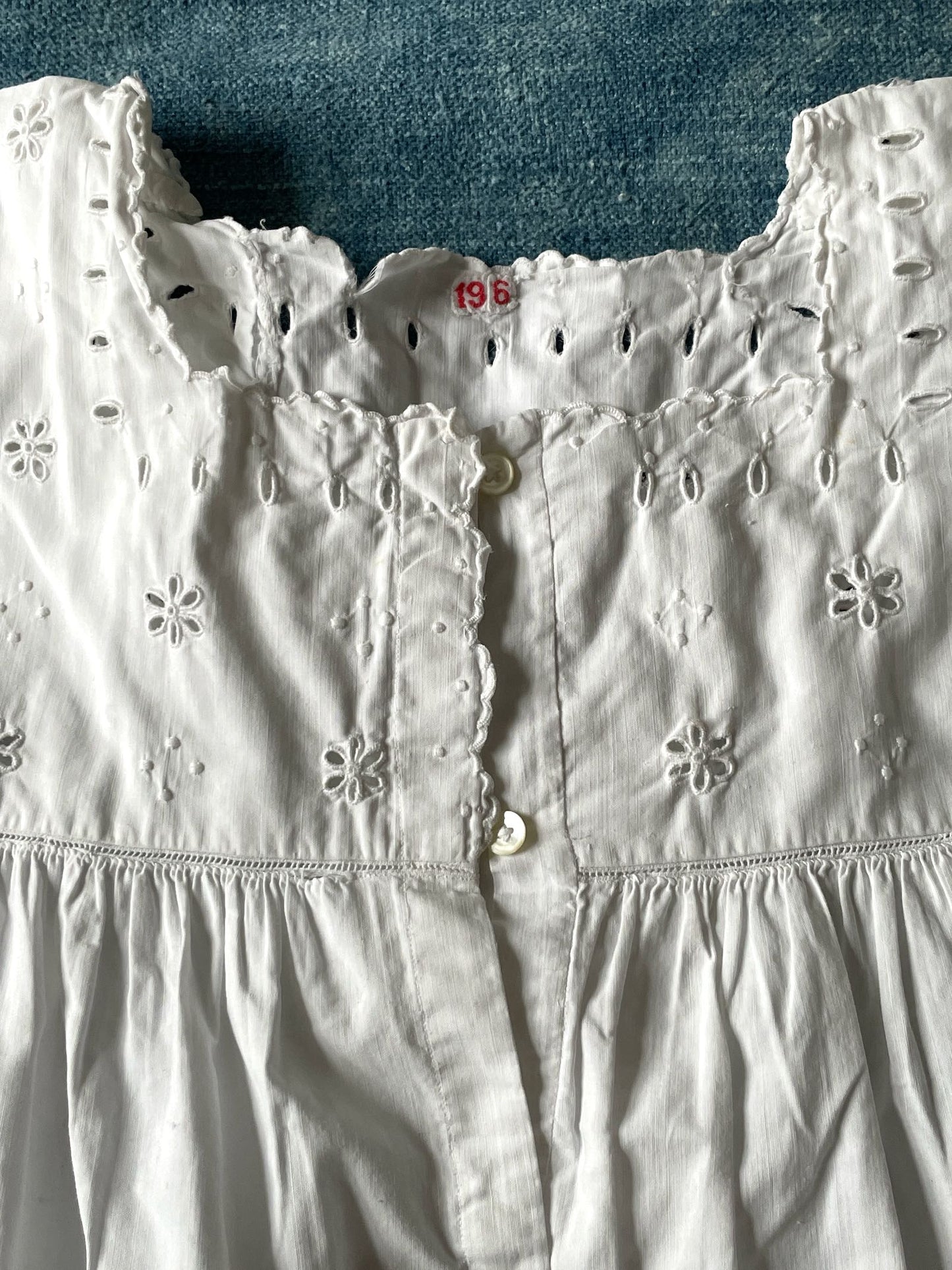 antique french chemise nightdress cosplay costume white embroidered cotton hand stitched RC