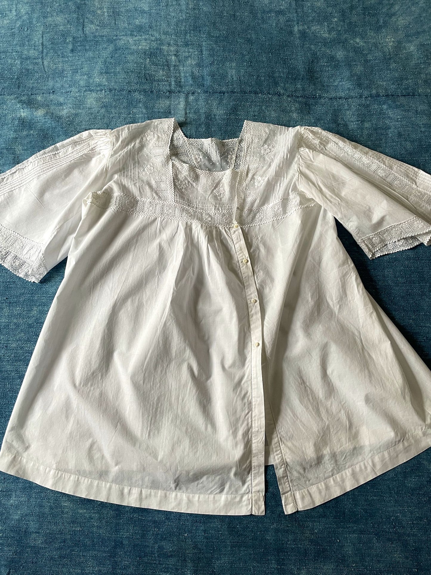 antique white top blouse nursing jacket bed cotton embroidered hand stitched cosplay costume