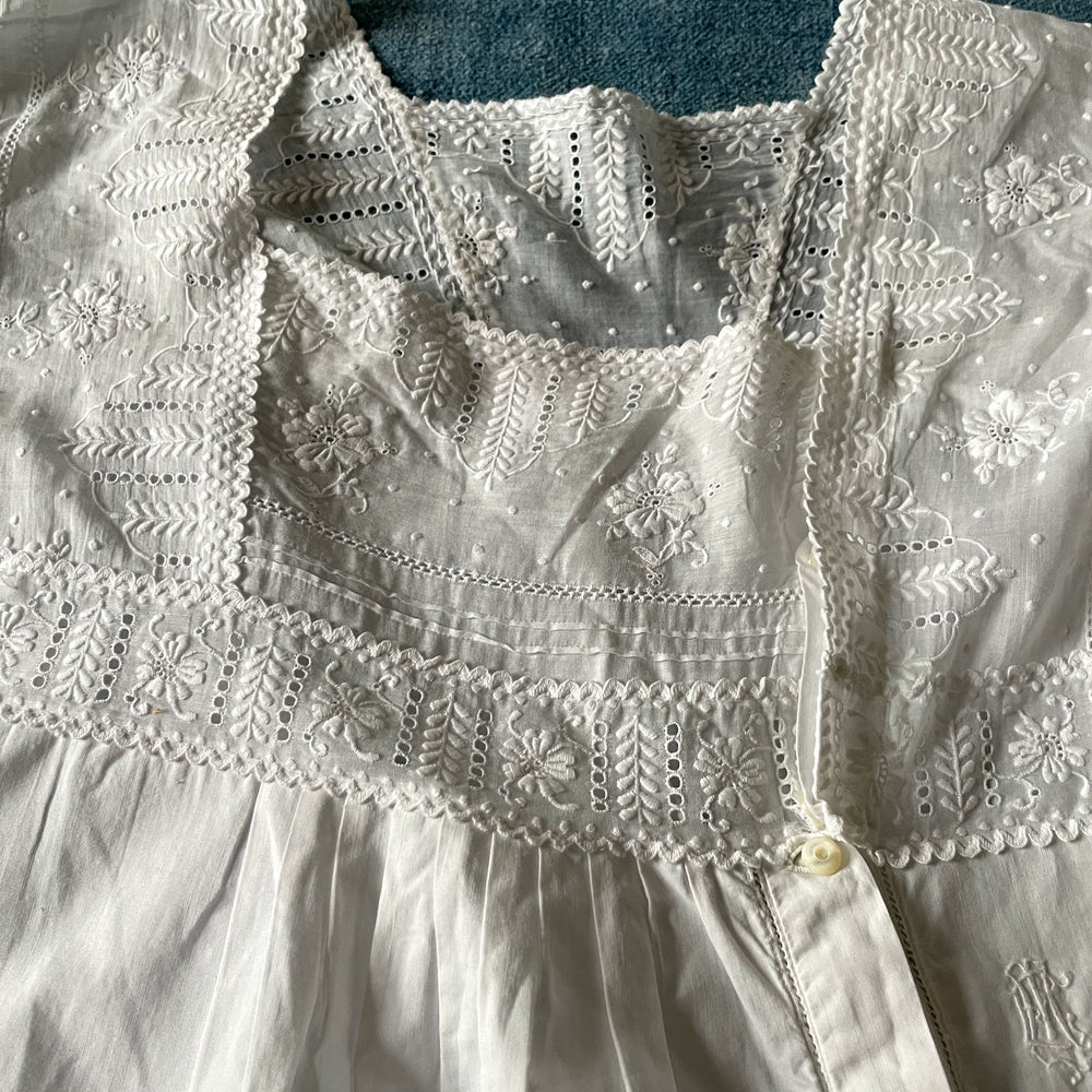 antique white top blouse nursing jacket bed cotton embroidered hand stitched cosplay costume