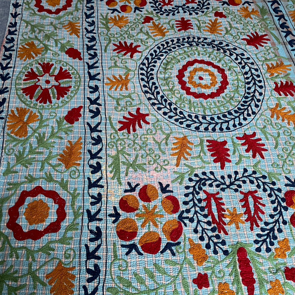 
                  
                    blue red orange embroidered bedspread kantha quilt suzani wall hanging cotton washable large
                  
                