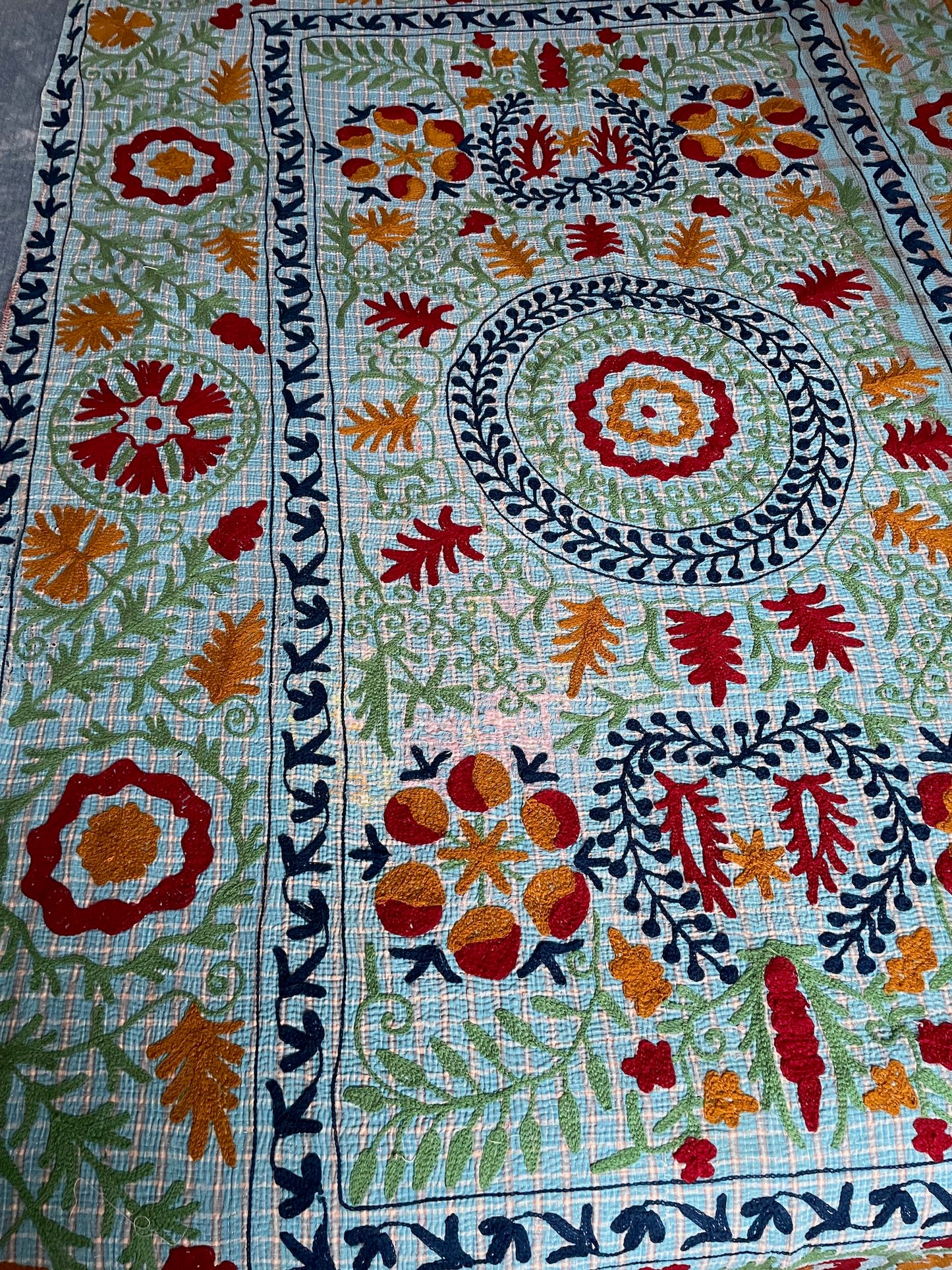 
                  
                    blue red orange embroidered bedspread kantha quilt suzani wall hanging cotton washable large
                  
                