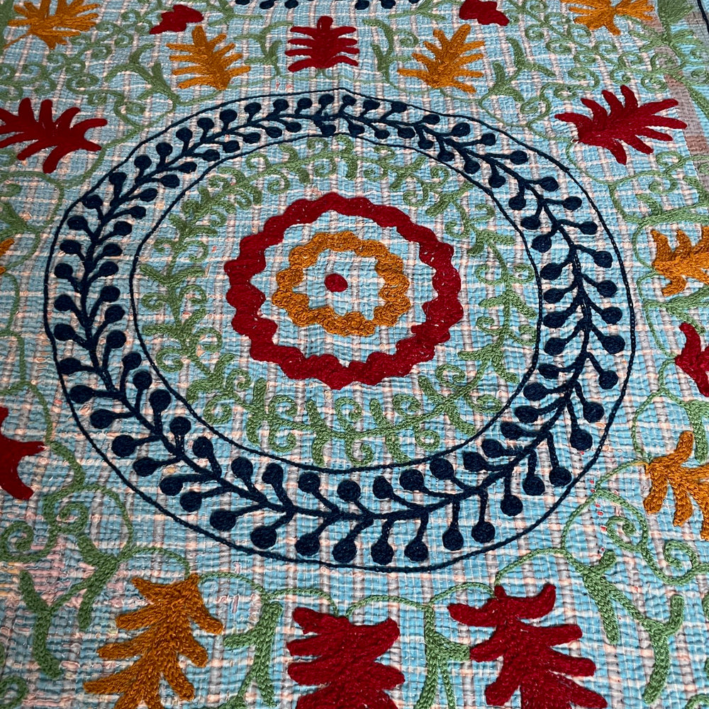 
                  
                    blue red orange embroidered bedspread kantha quilt suzani wall hanging cotton washable large
                  
                