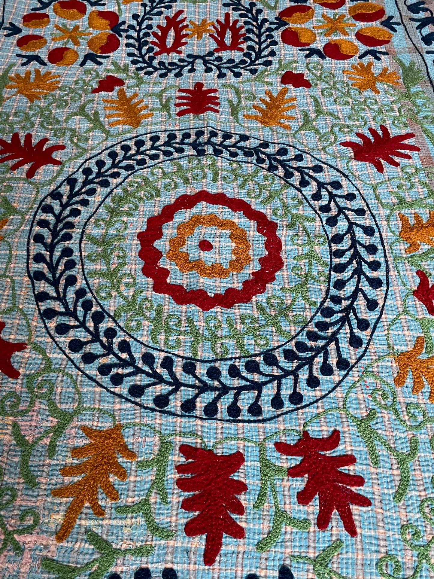 
                  
                    blue red orange embroidered bedspread kantha quilt suzani wall hanging cotton washable large
                  
                