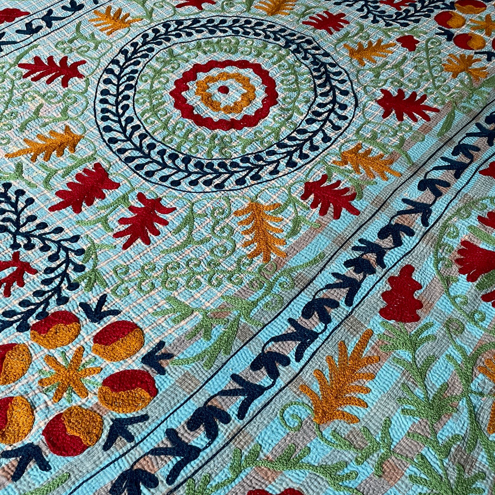 
                  
                    blue red orange embroidered bedspread kantha quilt suzani wall hanging cotton washable large
                  
                