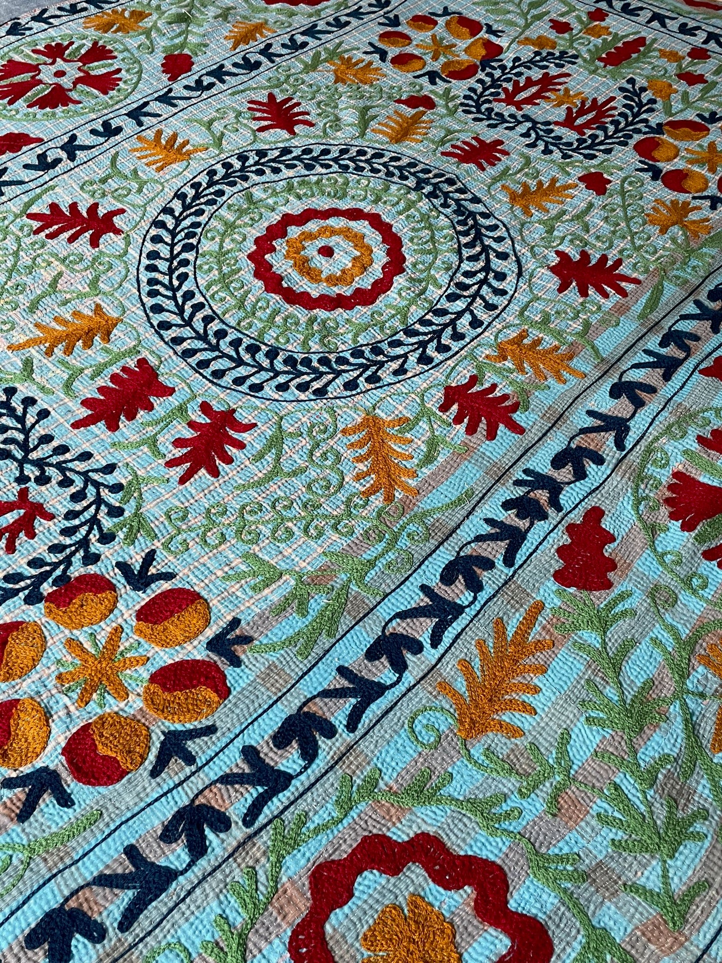 
                  
                    blue red orange embroidered bedspread kantha quilt suzani wall hanging cotton washable large
                  
                