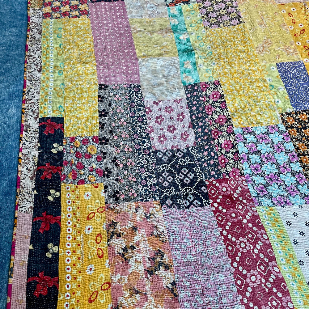 
                  
                    yellow pink orange patchwork quilt kantha bedspread cotton comforter washable single bedcover
                  
                