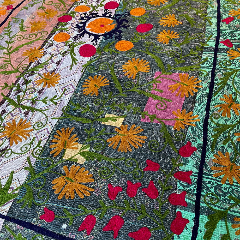 
                  
                    californian poppies quilt suzani kantha bedspread colourful embroidery pink green orange washable
                  
                