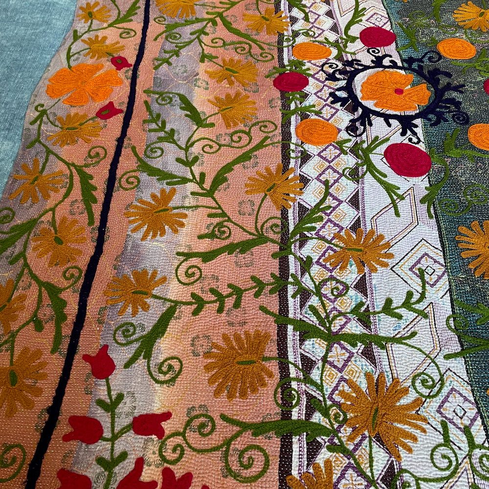 
                  
                    californian poppies quilt suzani kantha bedspread colourful embroidery pink green orange washable
                  
                