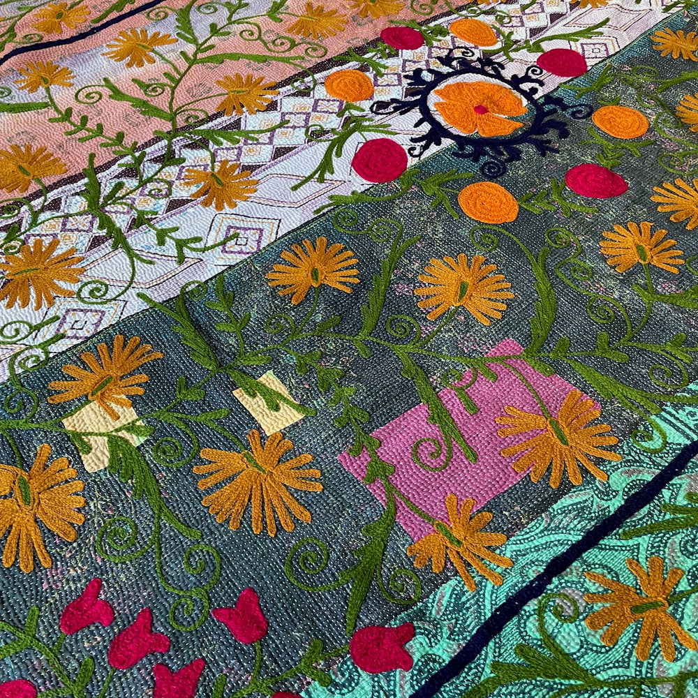 
                  
                    californian poppies quilt suzani kantha bedspread colourful embroidery pink green orange washable
                  
                