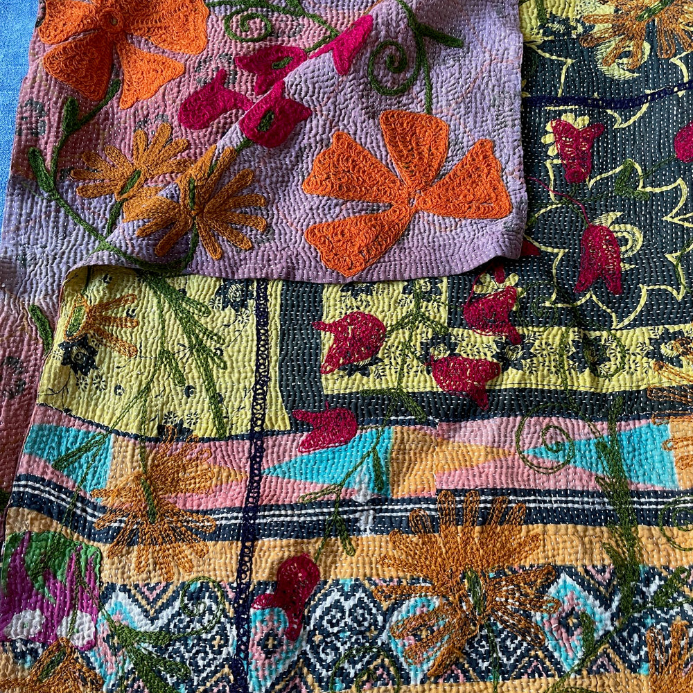 
                  
                    californian poppies quilt suzani kantha bedspread colourful embroidery pink green orange washable
                  
                