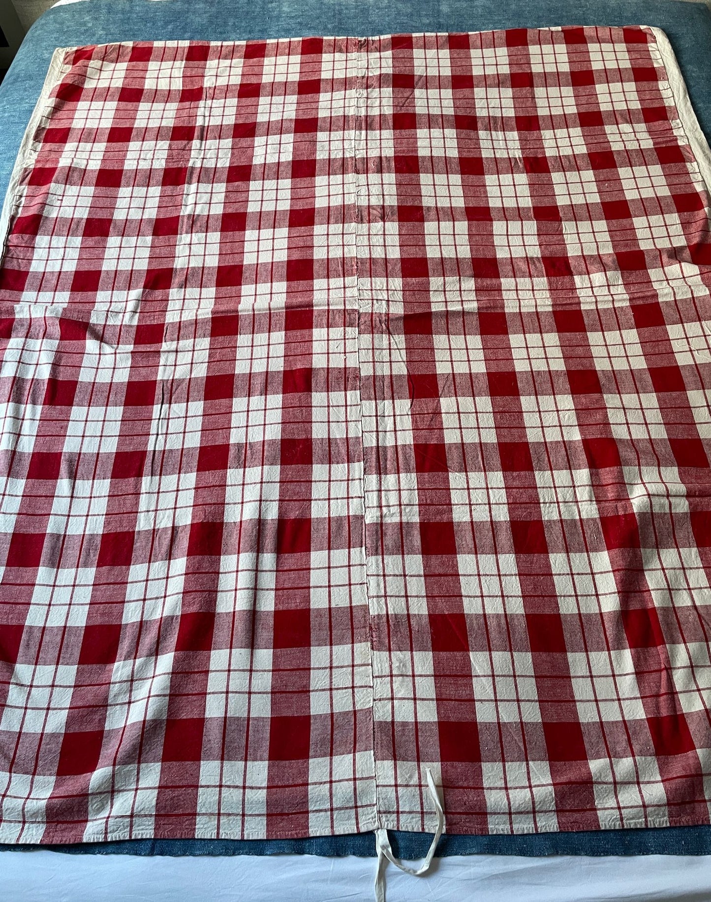 antique french alsace kelsch red check bedcover linen cotton fabric sewing project cushions