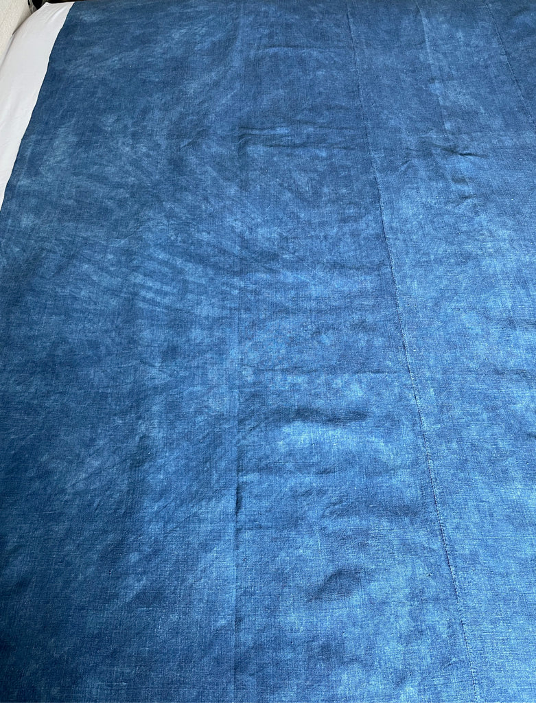 antique french linen indigo blue bedspread sheet sewing fabric for curtains or upholstery