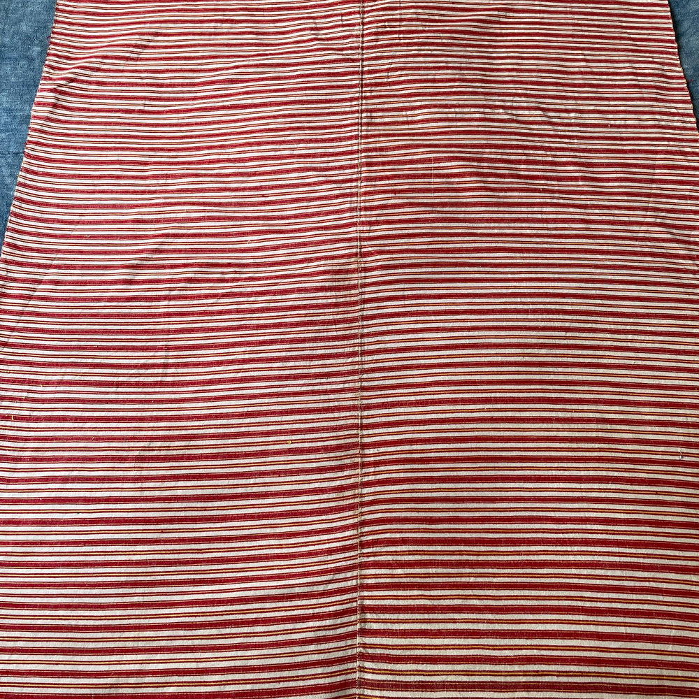 red white yellow stripe tablecloth tablelinen cushion material fabric  vintage linen rustic sewing