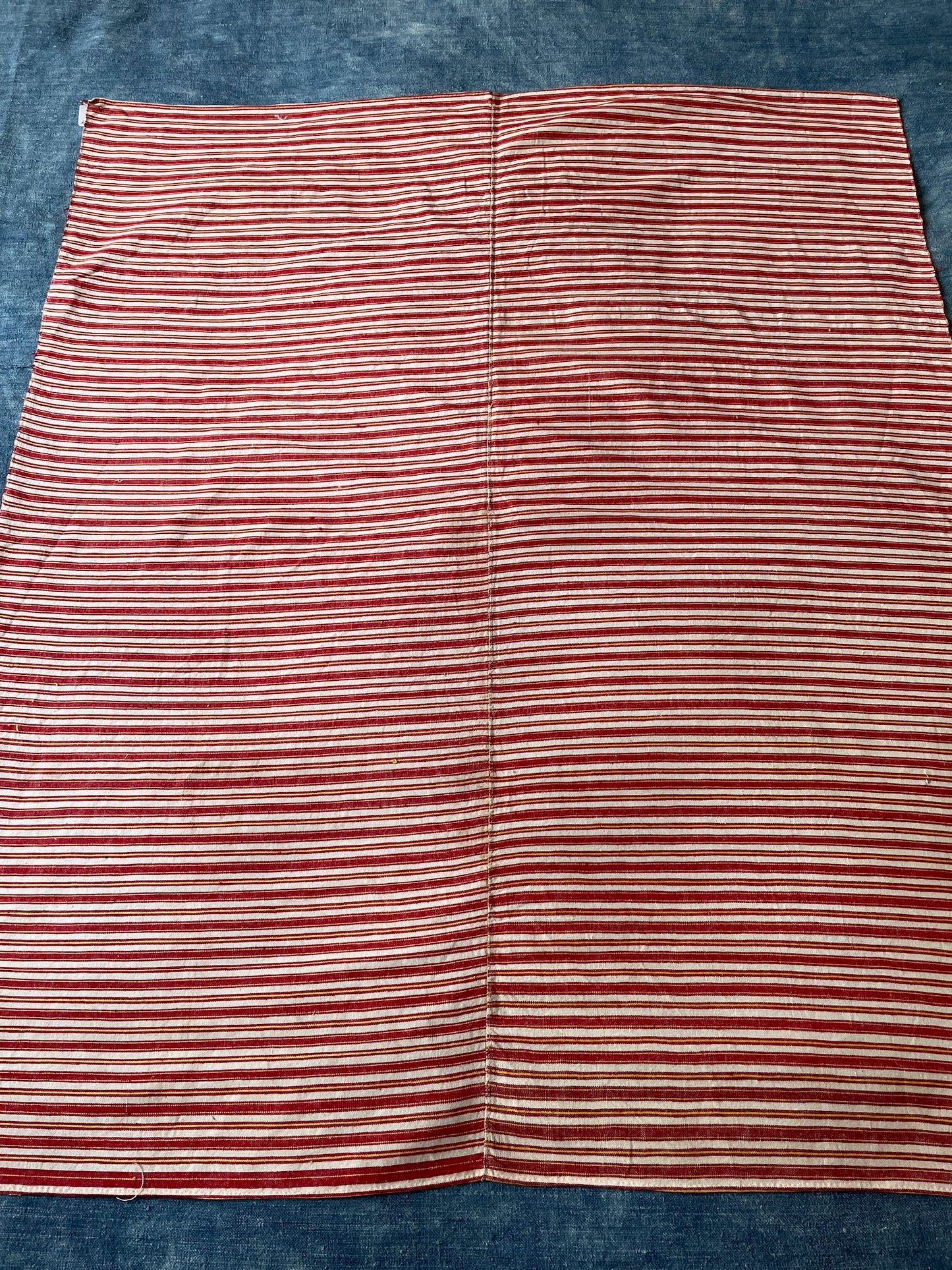 red white yellow stripe tablecloth tablelinen cushion material fabric  vintage linen rustic sewing