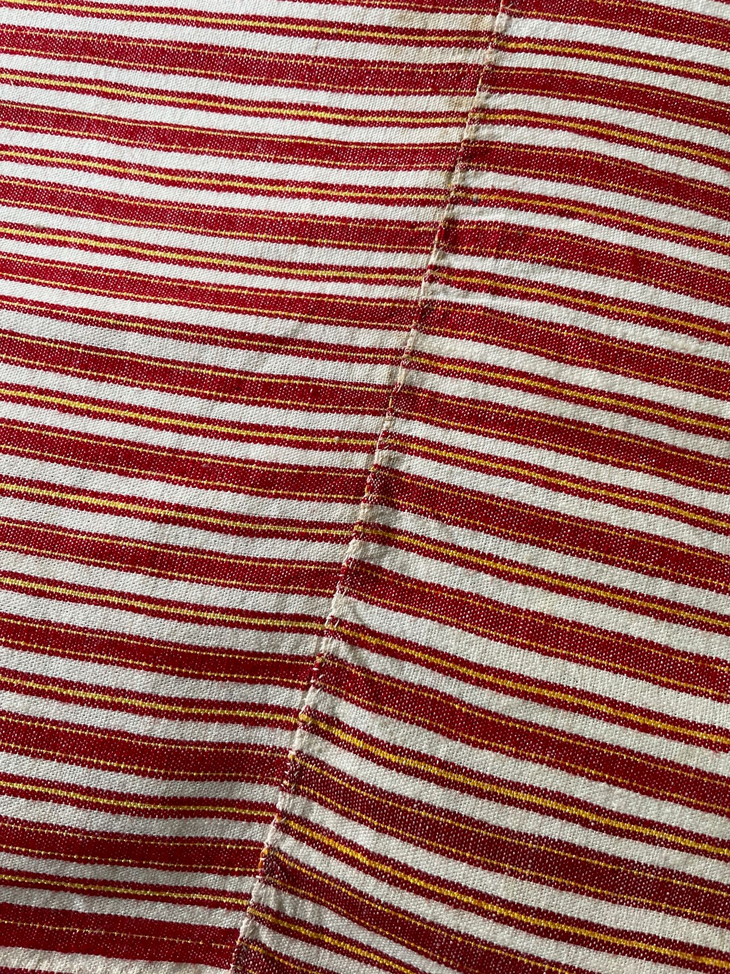 
                  
                    red white yellow stripe tablecloth tablelinen cushion material fabric  vintage linen rustic sewing
                  
                