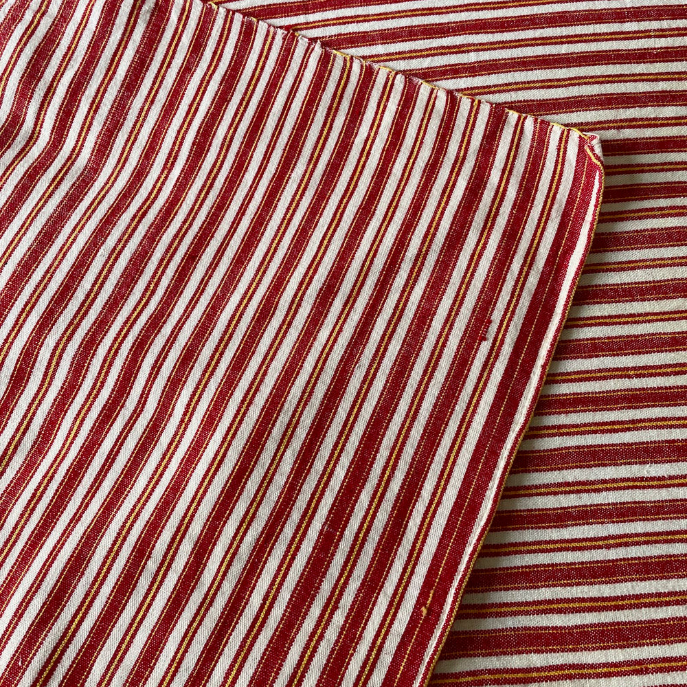 
                  
                    red white yellow stripe tablecloth tablelinen cushion material fabric  vintage linen rustic sewing
                  
                