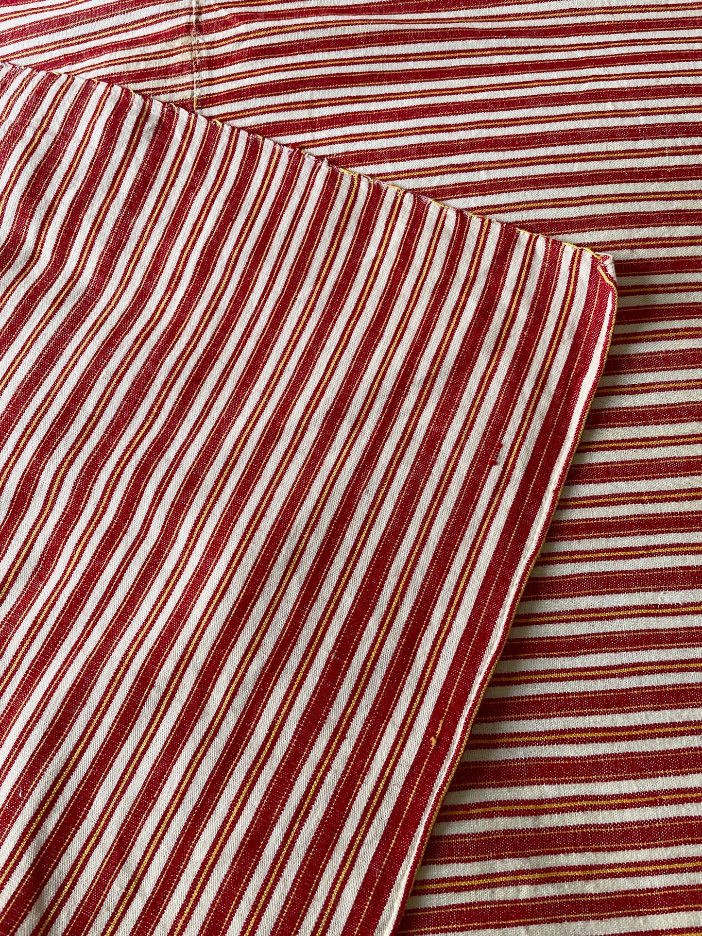 
                  
                    red white yellow stripe tablecloth tablelinen cushion material fabric  vintage linen rustic sewing
                  
                