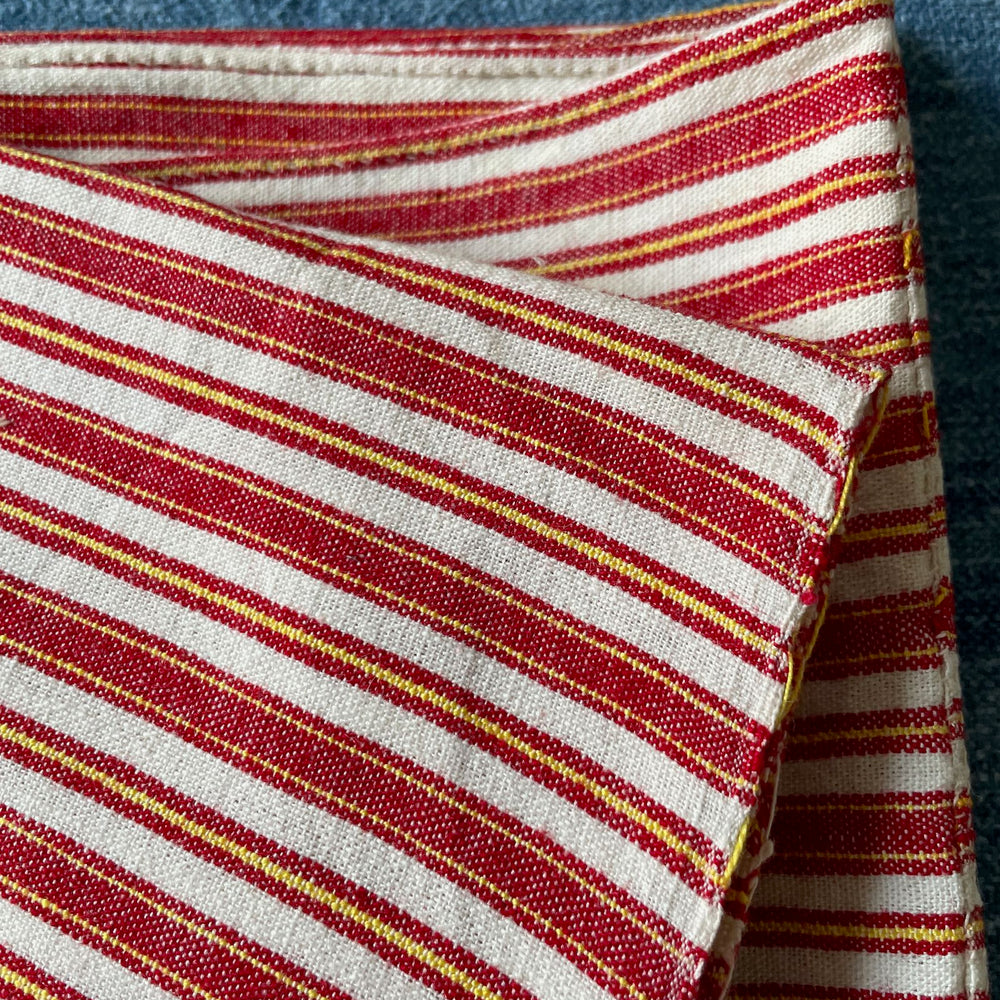 
                  
                    red white yellow stripe tablecloth tablelinen cushion material fabric  vintage linen rustic sewing
                  
                