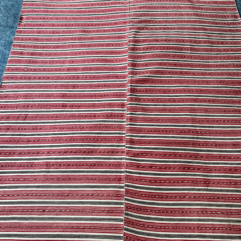 red white black stripe linen tablecloth rustic tablelinen cushion material sewing fabric vintage 