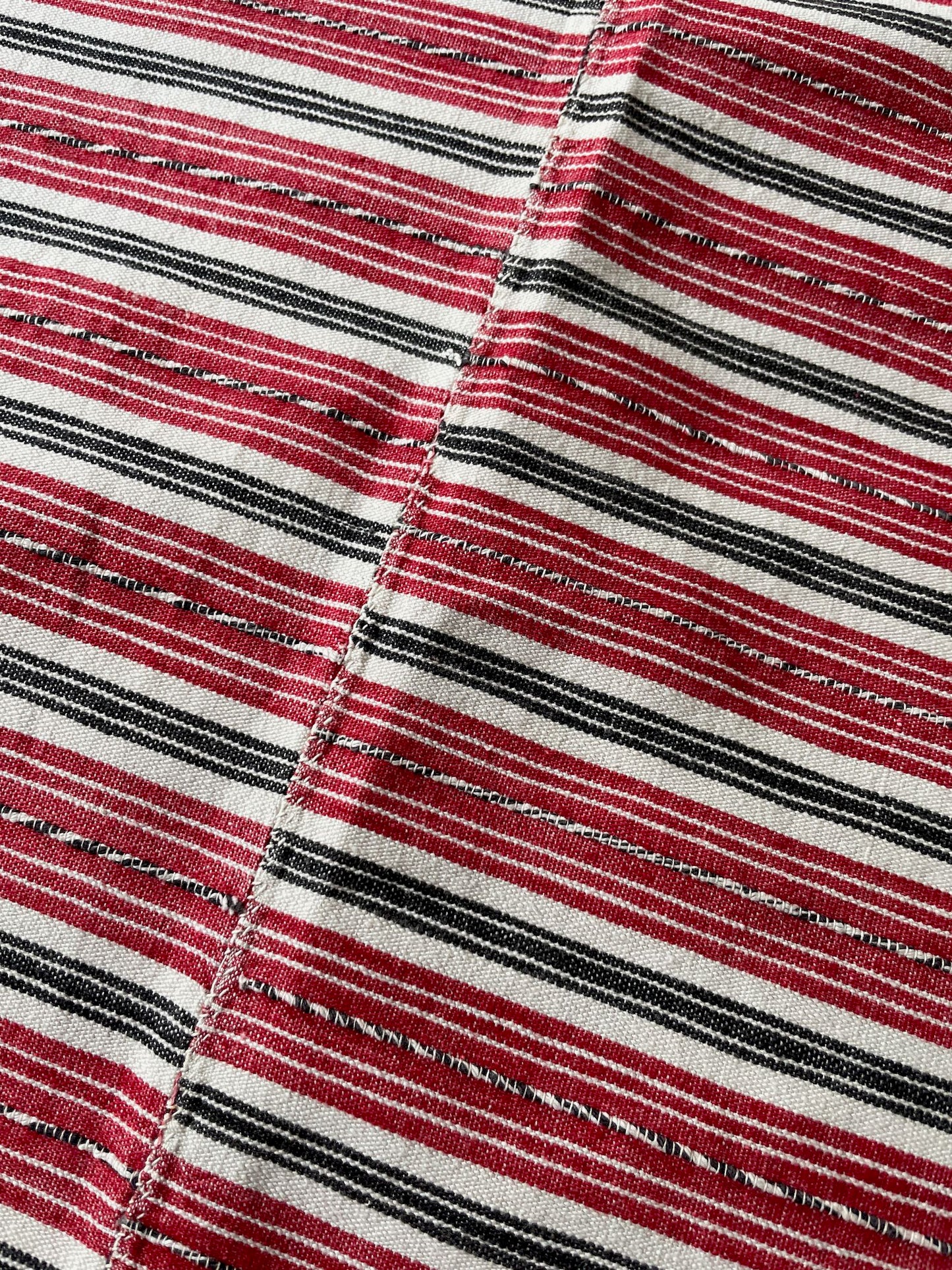 red white black stripe linen tablecloth rustic tablelinen cushion material sewing fabric vintage 