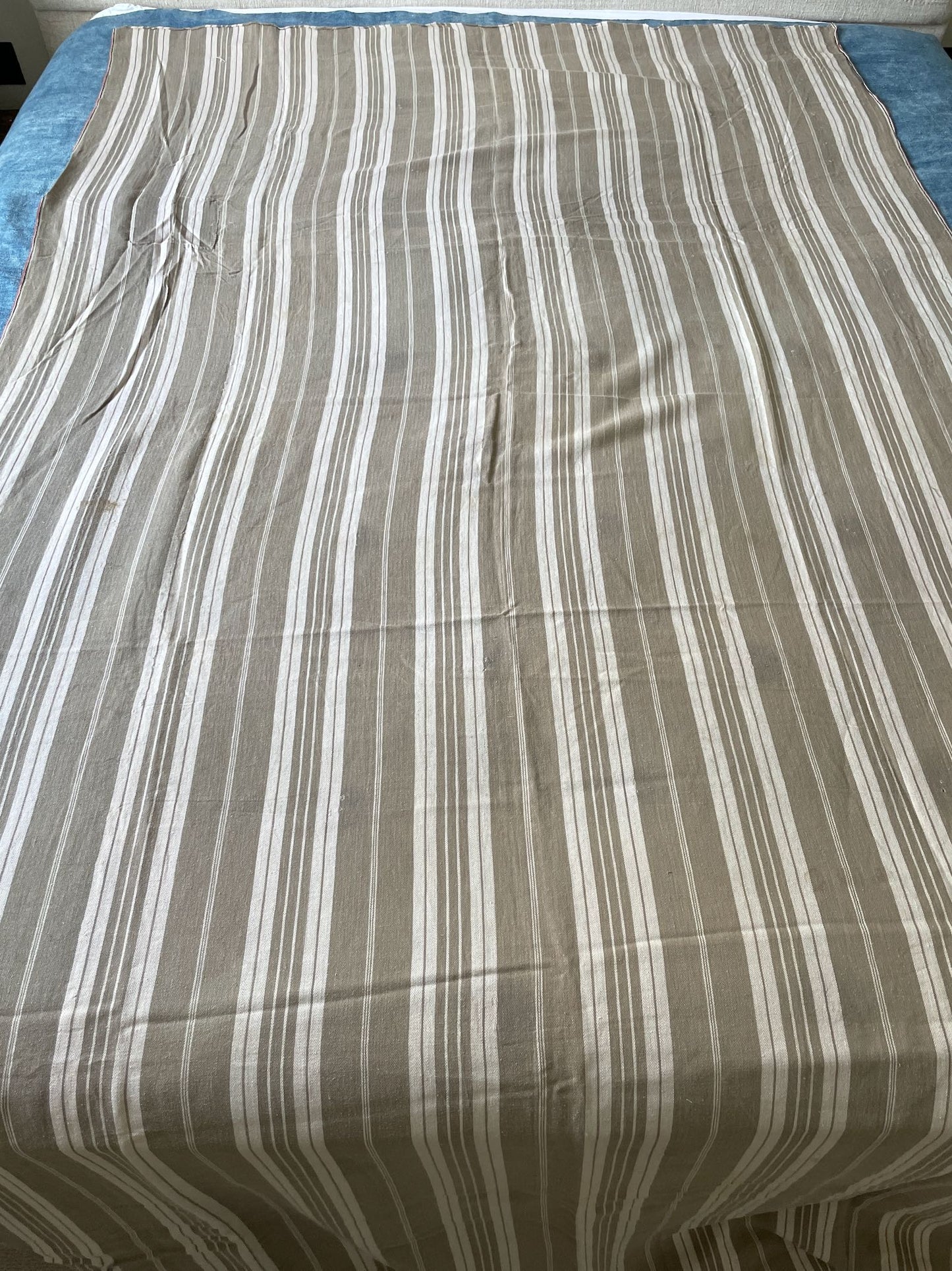 vintage french grey white stripe fabric mattress ticking long wide cotton material washable