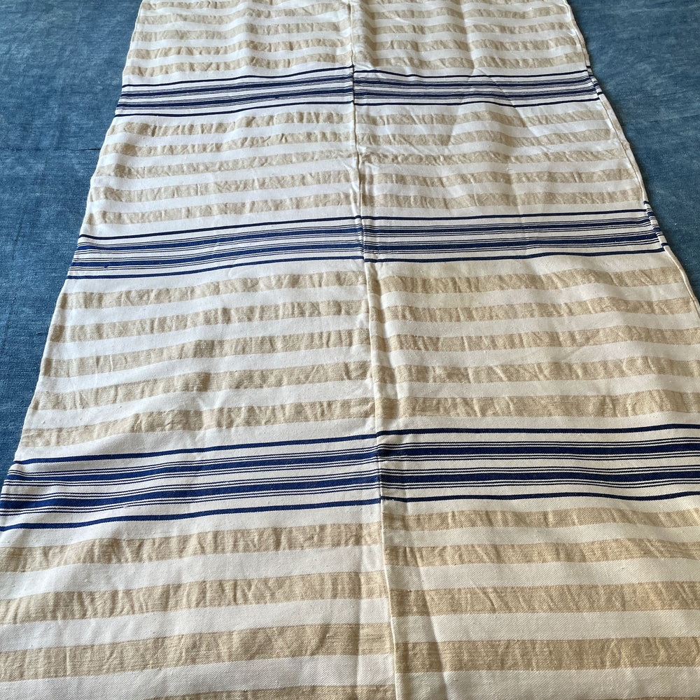 blue beige white stripe upholstery fabric cushion material vintage large hard wearing washable 