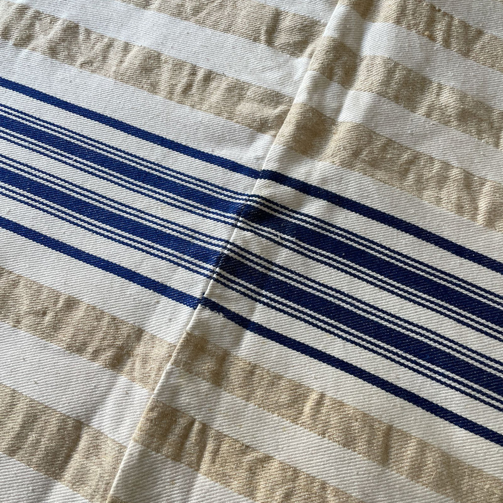 blue beige white stripe upholstery fabric cushion material vintage large hard wearing washable 