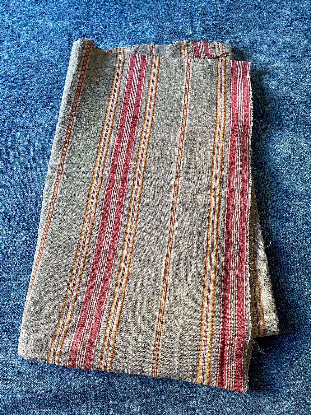 beige red yellow orange stripe twill linen toile de matelas upholstery fabric cushion material