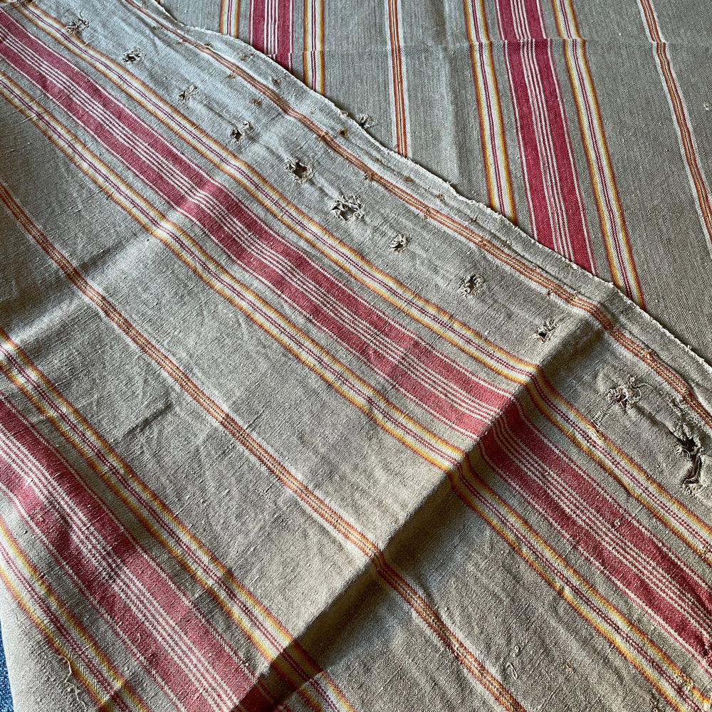 
                  
                    beige red yellow orange stripe twill linen toile de matelas upholstery fabric cushion material
                  
                