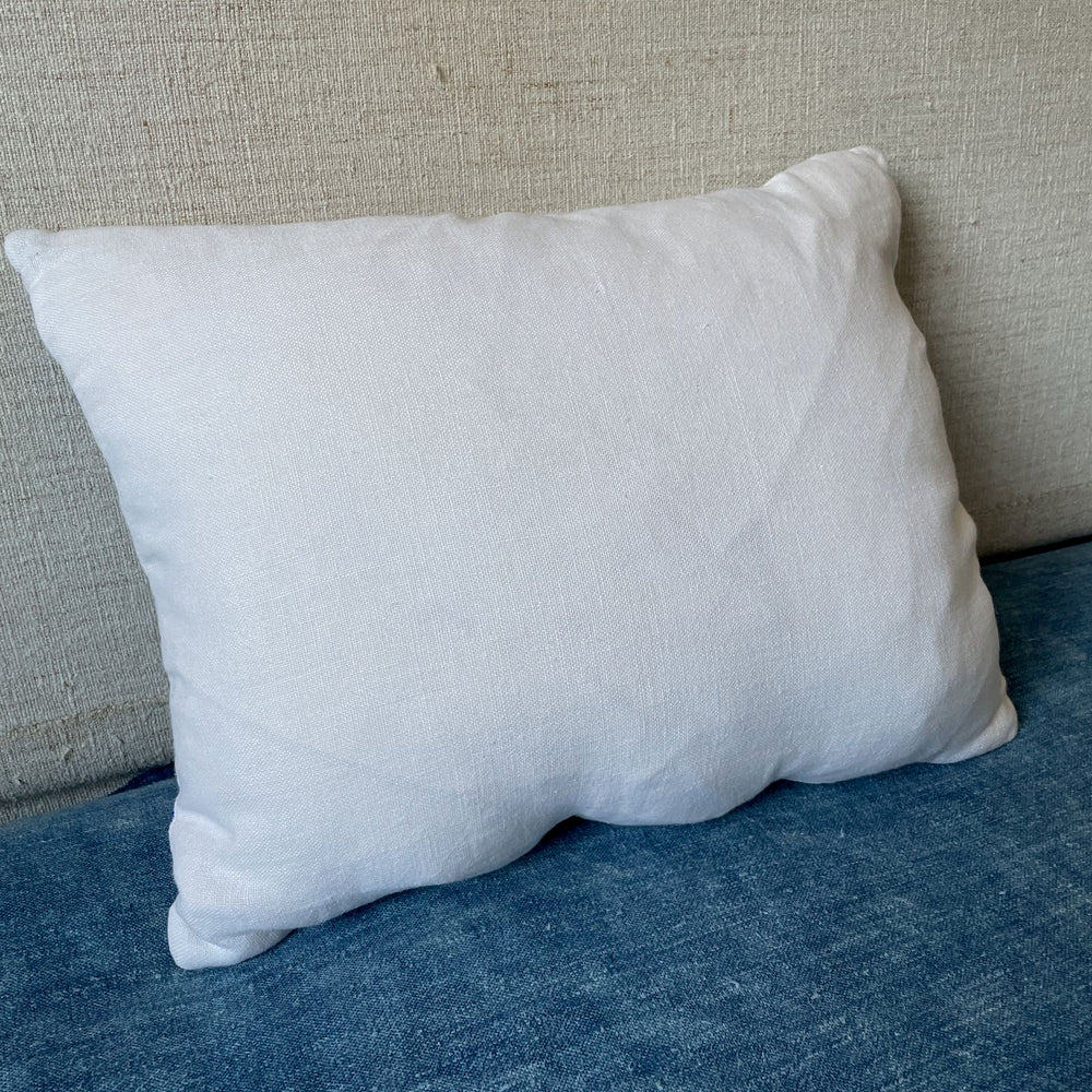 
                  
                    blue cross stitch pillow couch sofa cushion tulip pattern hand made white linen vintage 
                  
                