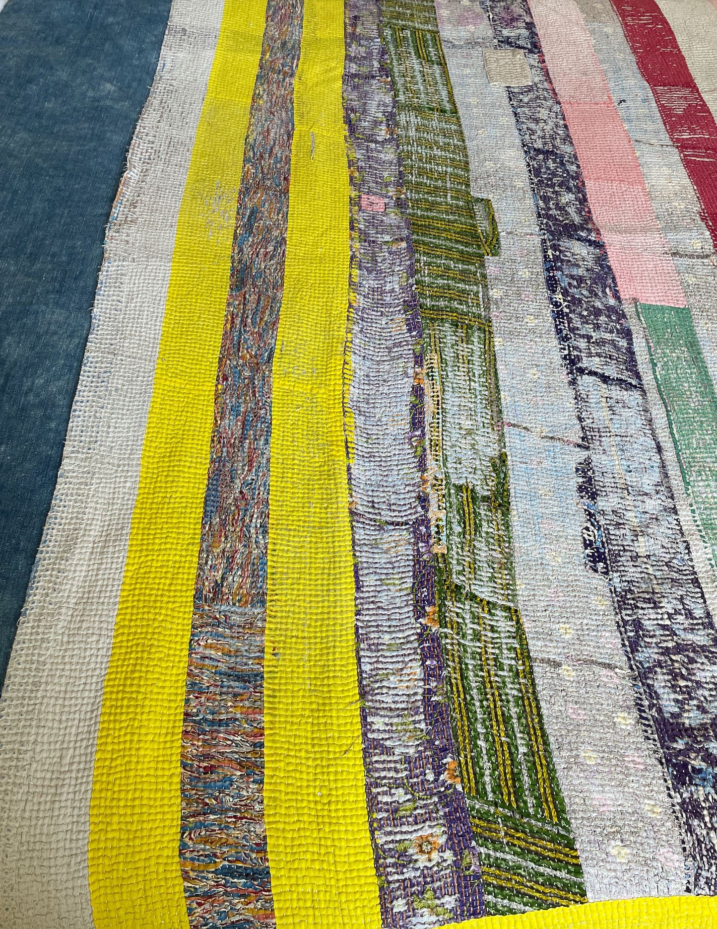 
                  
                    acid yellow pink green striped patchwork kantha quilt cotton comforter sofa throw cotton washable
                  
                