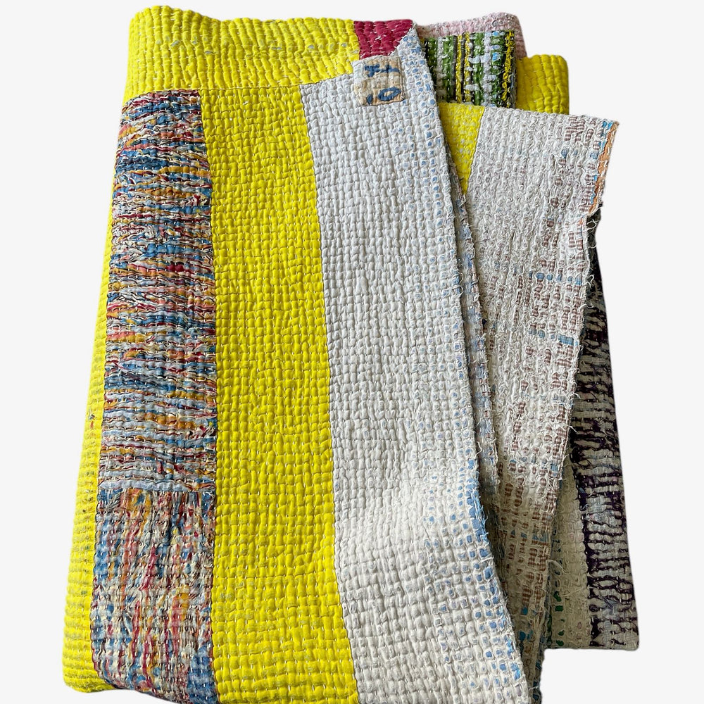 
                  
                    acid yellow pink green striped patchwork kantha quilt cotton comforter sofa throw cotton washable
                  
                
