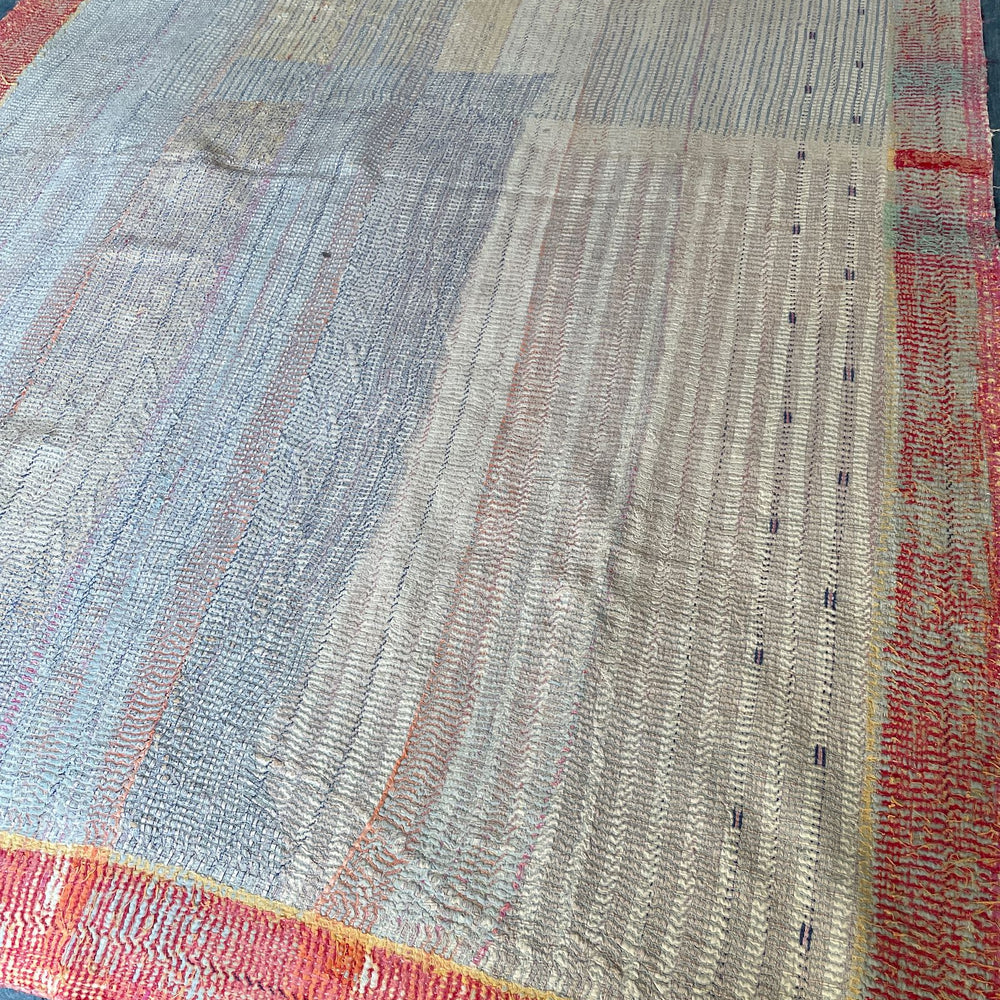 
                  
                    striped patch work kantha quilt coral orange blue green checked bedspread sofa throw single
                  
                