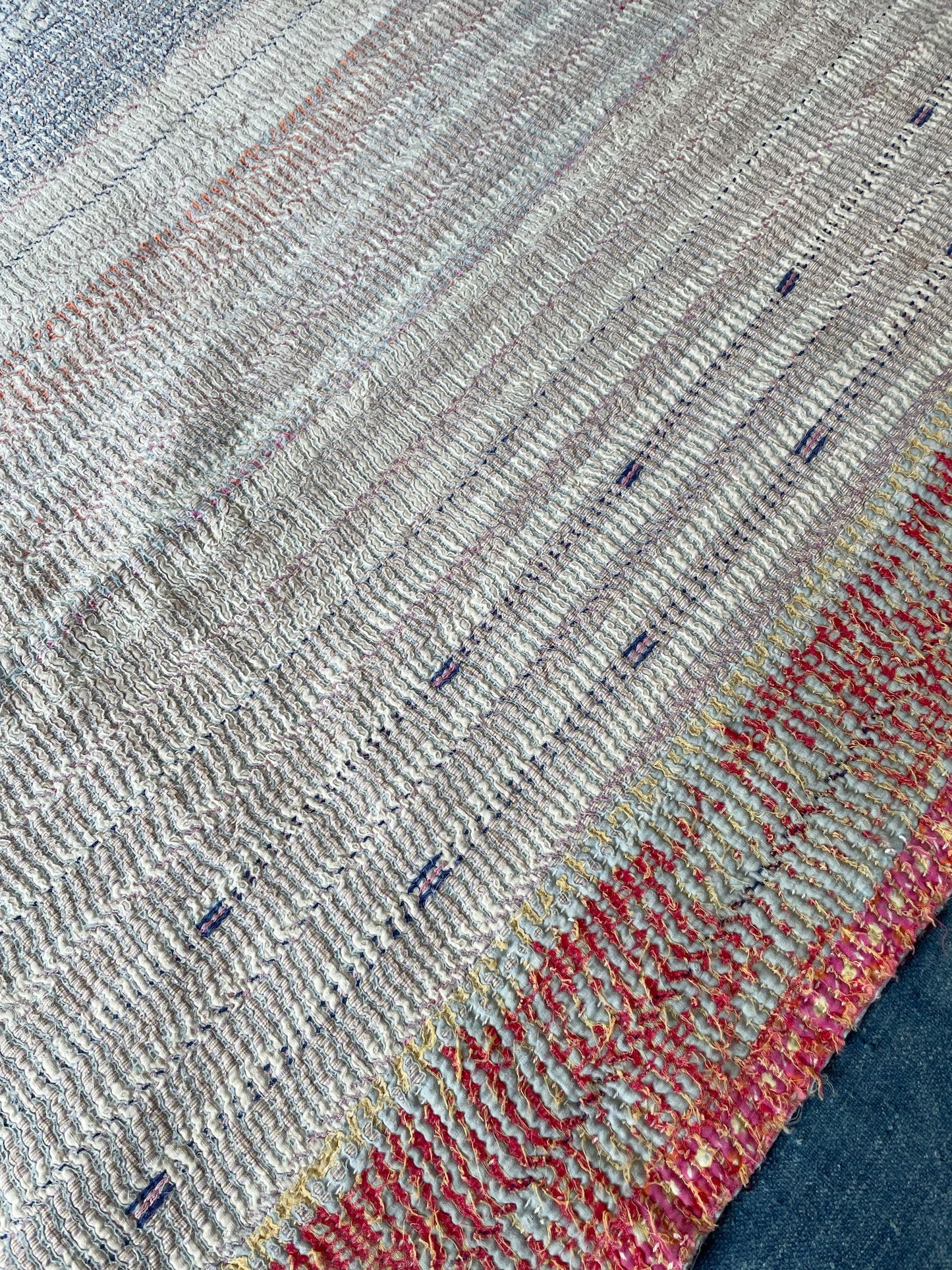 
                  
                    striped patch work kantha quilt coral orange blue green checked bedspread sofa throw single
                  
                