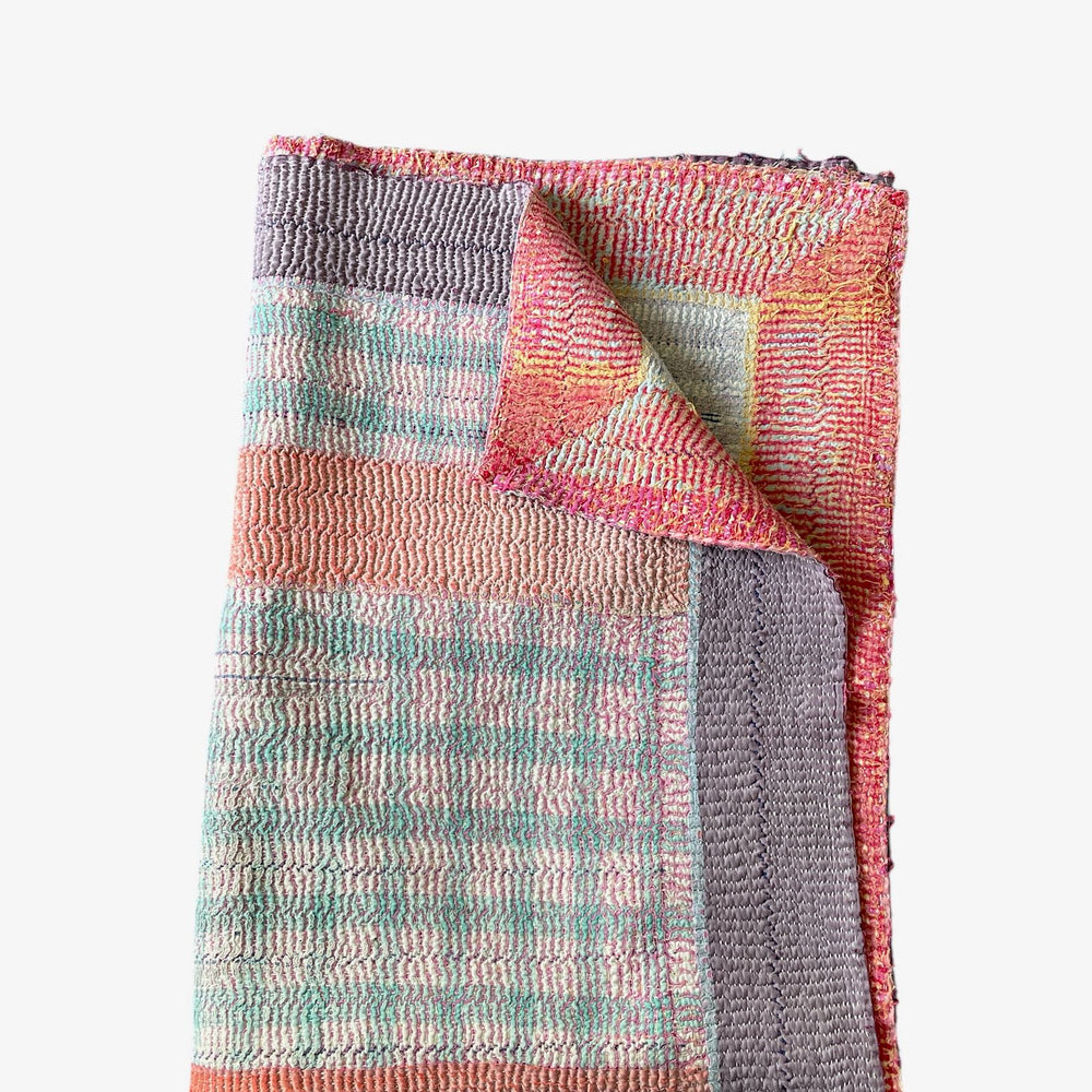 
                  
                    striped patch work kantha quilt coral orange blue green checked bedspread sofa throw single
                  
                