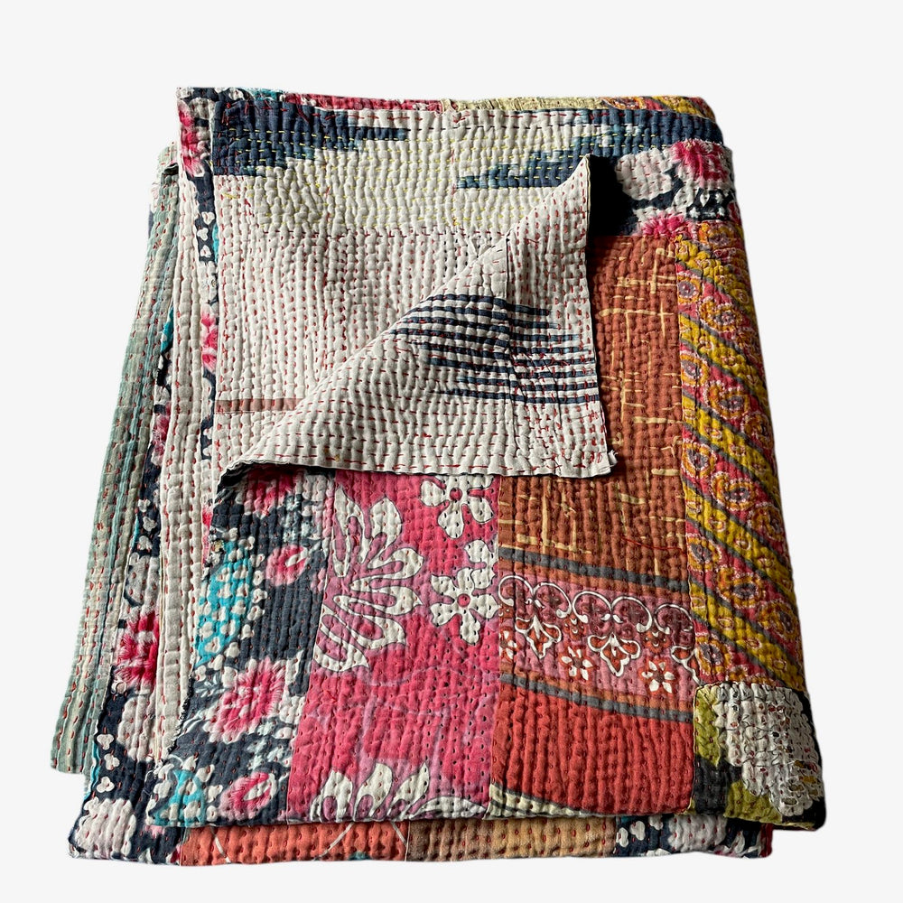 
                  
                    pink orange patchwork kantha quilt bedspread sofa throw single double colourful washable
                  
                