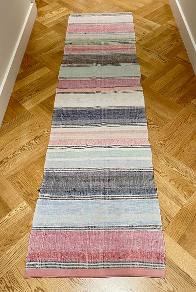 pale pink stripe rag rug vintage hungarian floor runner entry way carpet machine washable cotton