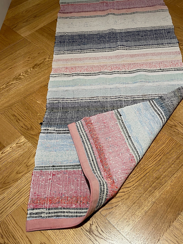 pale pink stripe rag rug vintage hungarian floor runner entry way carpet machine washable cotton