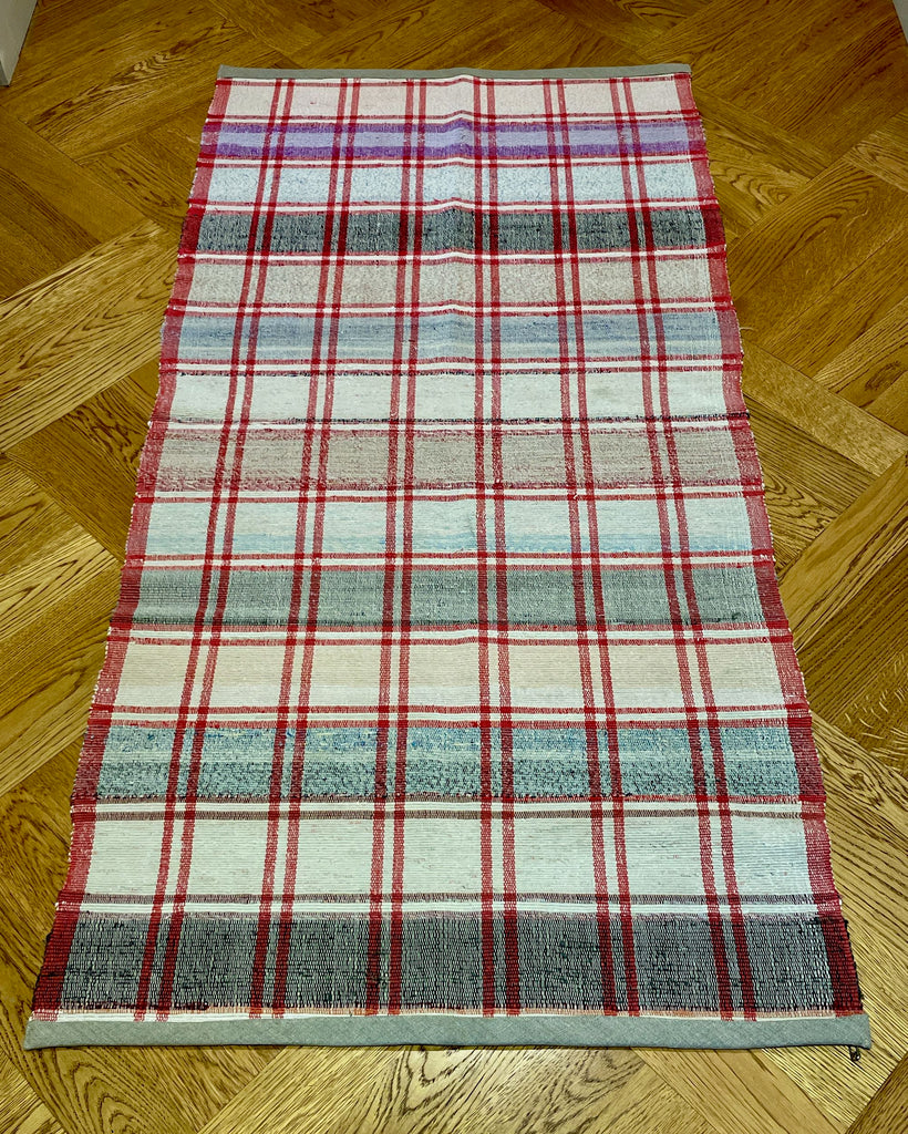 red pink blue check stripe floor runner  bath mat entry way mat kitchen carpet  cotton rag rug